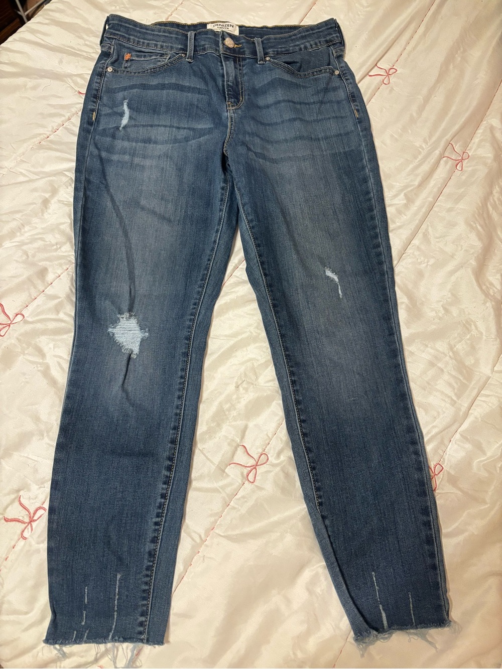 Women’s Distressed Mid-Blue Jeans